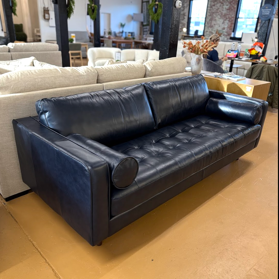 Sven Leather Tufted Sofa (Oxford Blue)