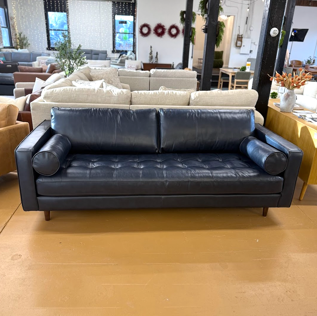 Sven Leather Tufted Sofa (Oxford Blue)