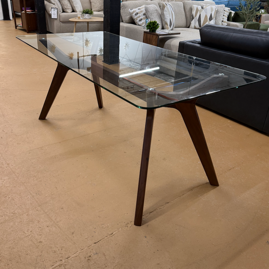 71" Rectangular Glass-Top Dining Table (Walnut) - Pull Up A Couch