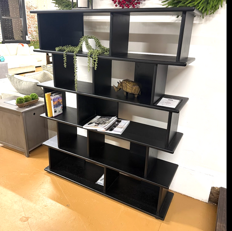 65" Tall MCM Bookcase (Black) - Pull Up A Couch