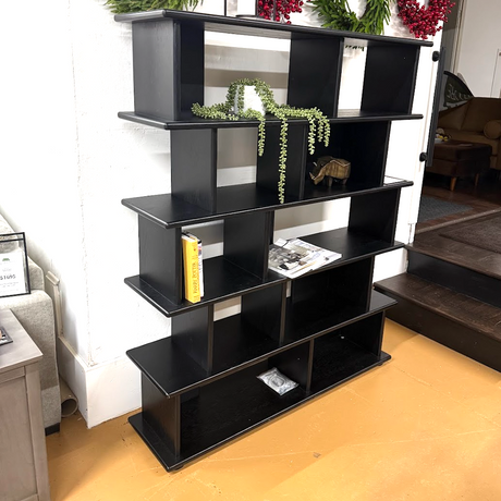 65" Tall MCM Bookcase (Black) - Pull Up A Couch