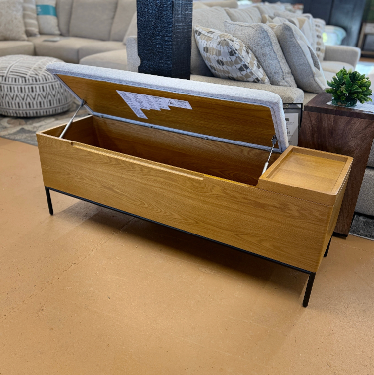 53" MCM-Style Bench (Oak/Everest Gray) - Pull Up A Couch