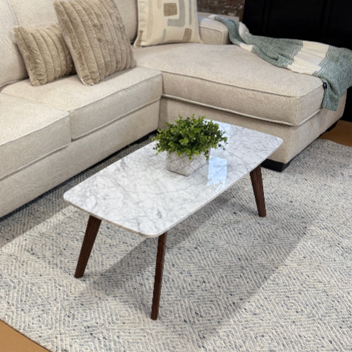 Rectangular Coffee Table w/ Marble Top (Walnut) - Pull Up A Couch