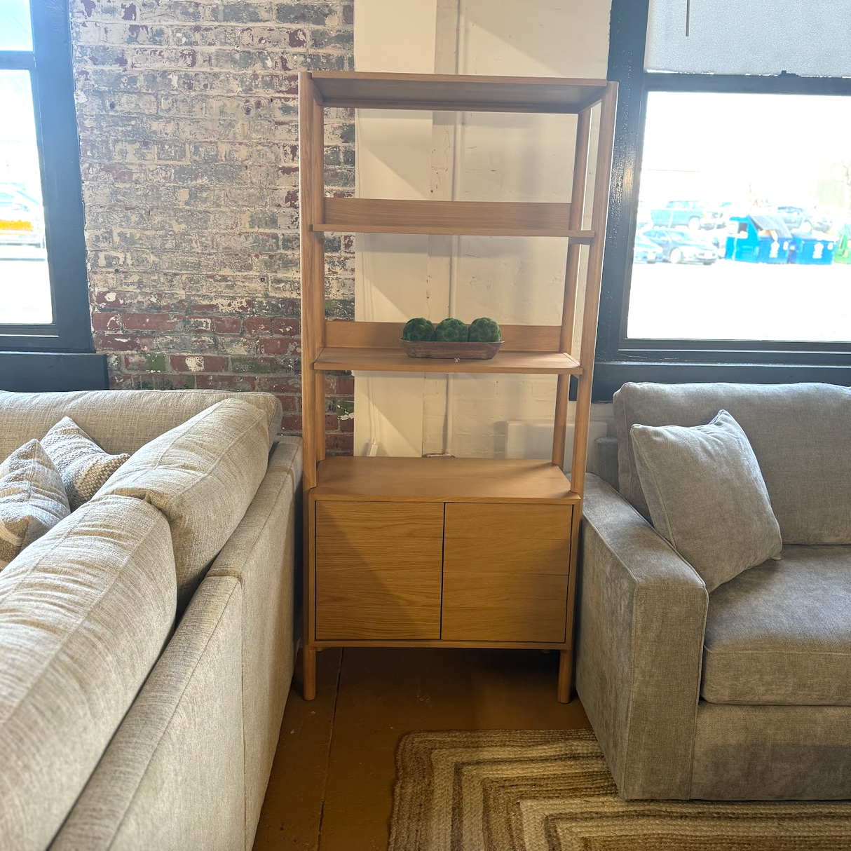 33" Wide Shelving Unit w/ Storage (Natural Oak) - Pull Up A Couch