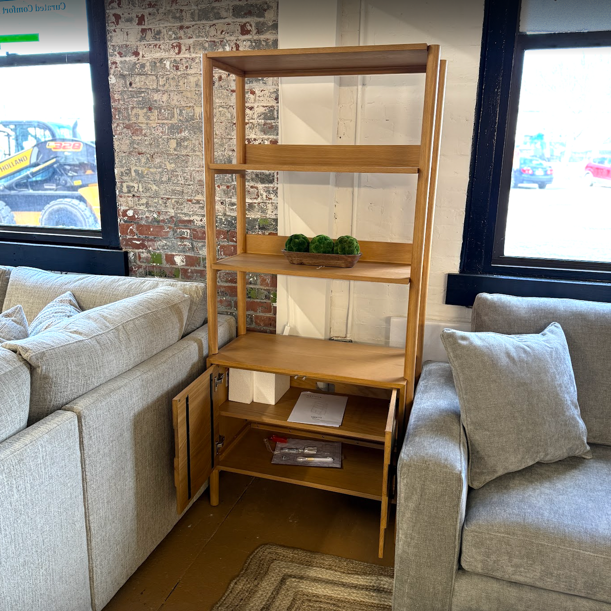 33" Wide Shelving Unit w/ Storage (Natural Oak) - Pull Up A Couch