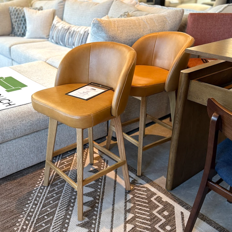 Genuine Leather Swivel Counter Stool (Tan/Oak) - Pull Up A Couch