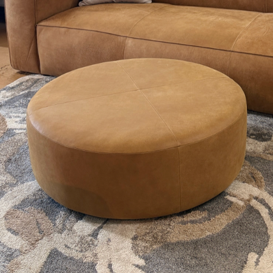 36" Round Leather Ottoman (Dakota Tan) - Pull Up A Couch