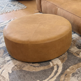 36" Round Leather Ottoman (Dakota Tan) - Pull Up A Couch