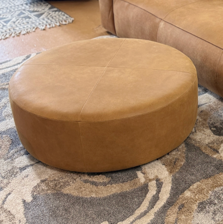 36" Round Leather Ottoman (Dakota Tan) - Pull Up A Couch