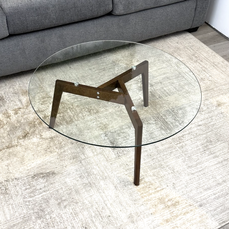 Circular Glass-Top Coffee Table (Walnut)
