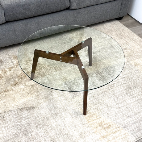 Circular Glass-Top Coffee Table (Walnut)