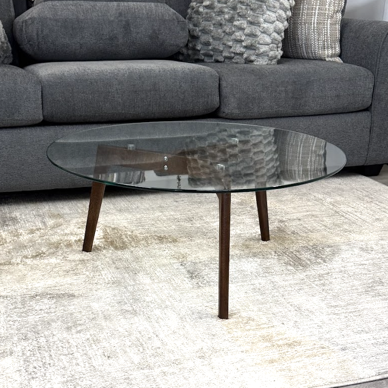 Circular Glass-Top Coffee Table (Walnut)