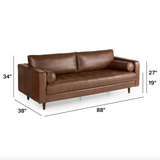 88" Genuine Leather MCM Sofa (Taos Brown)