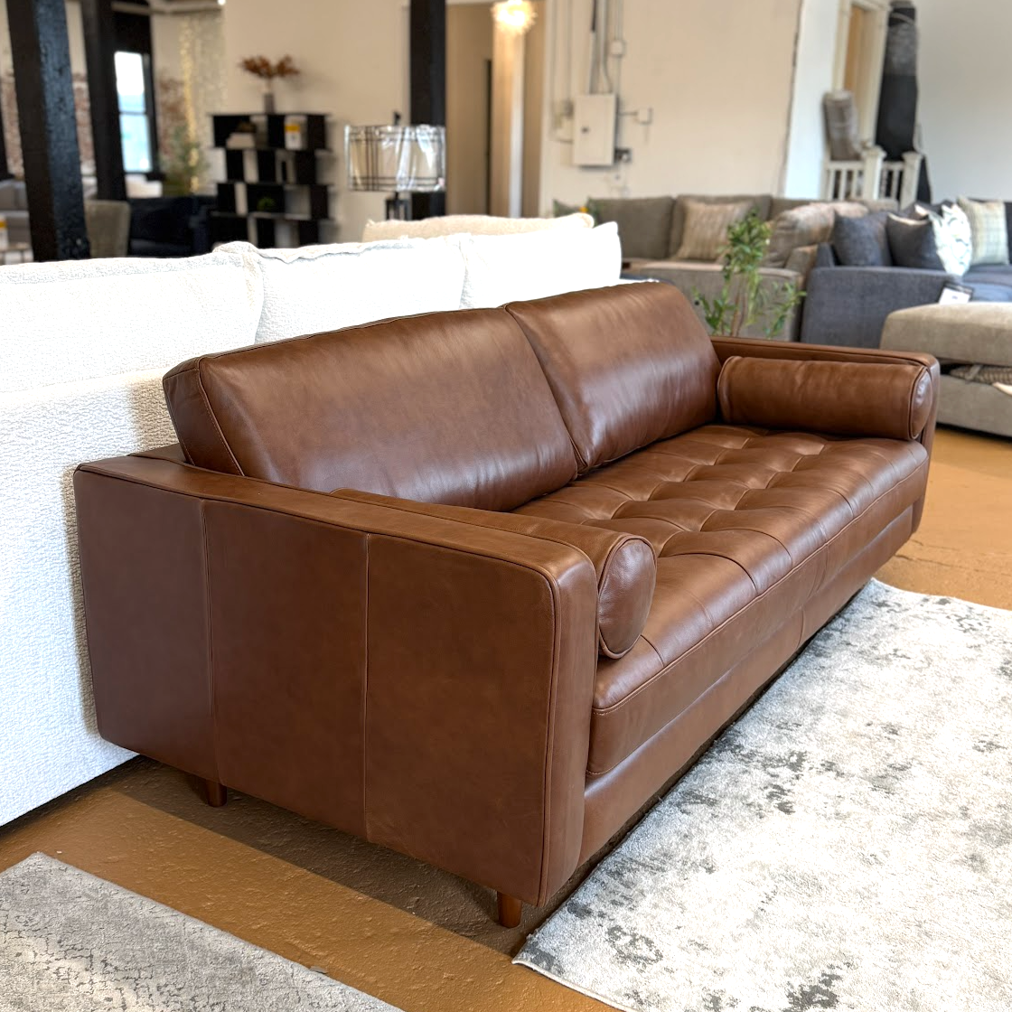 88" Genuine Leather MCM Sofa (Taos Brown)