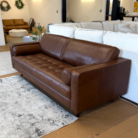 88" Genuine Leather MCM Sofa (Taos Brown)