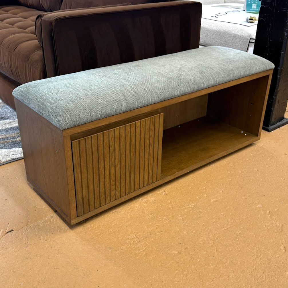 MCM-Style Wall Panel + Bench (Smoked Oak/Green)