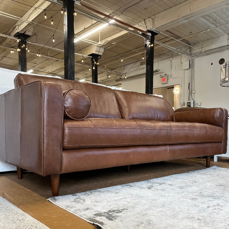 88" Genuine Leather MCM Sofa (Taos Brown)
