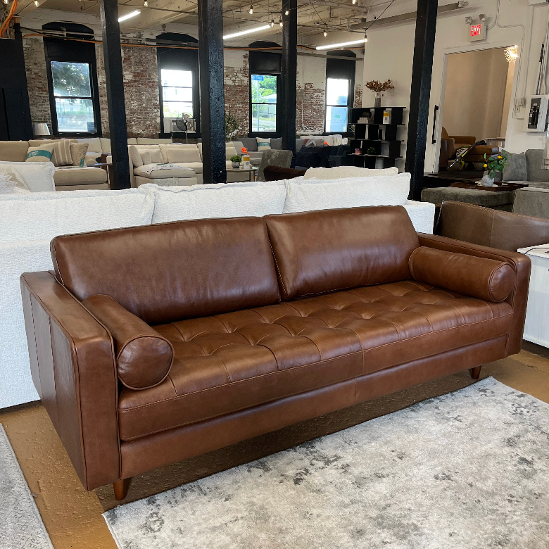 88" Genuine Leather MCM Sofa (Taos Brown)