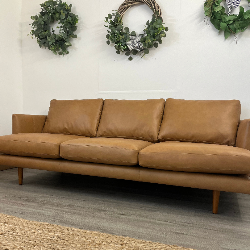83.5" Genuine Leather Sofa (Bella Caramel)