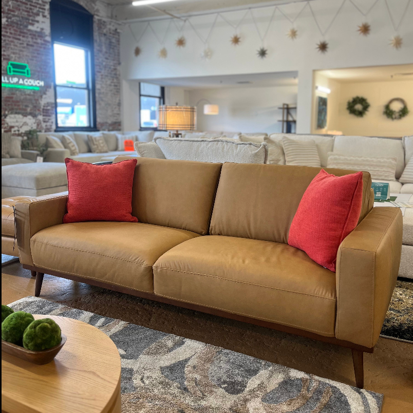 84" MCM Genuine Leather Sofa (Charme Tan)