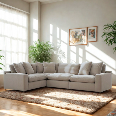 Ashley Furniture Nova Cloud 4-piece corner sectional with plush cushions and modern design, shown in a cozy living room setting.