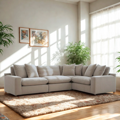 Ashley Furniture Nova Cloud 4-piece corner sectional with plush cushions and modern design, shown in a cozy living room setting.