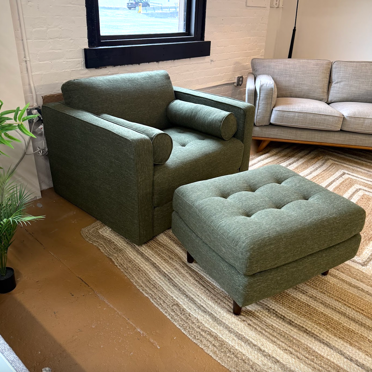 Tufted Sleeper Chair + Ottoman Set (Fir Green)