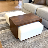 Pull Up A Couch Stafford Ottoman with castered table, featuring a plush upholstered top and sleek caster wheels for easy mobility.