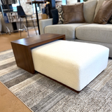 Pull Up A Couch Stafford Ottoman with castor wheels and integrated table, showcasing a versatile, stylish ottoman design.