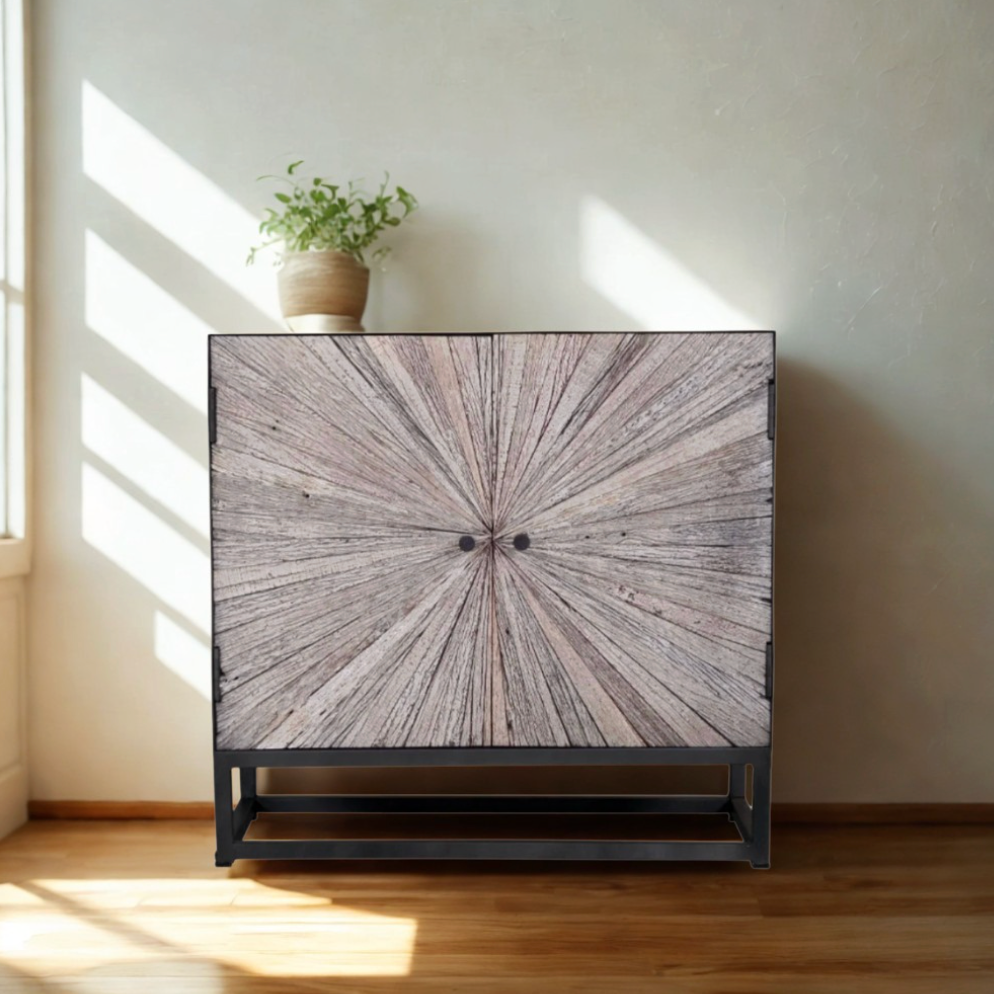 Pull Up A Couch Cedarville Accent Cabinet with wood finish, featuring sleek design and storage compartments.