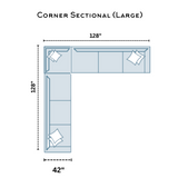 Large Fusion Belmont corner sectional sofa shown from a front view, highlighting its plush cushions and modern design.