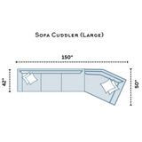 Large Fusion Belmont sofa sectional with cuddler, featuring plush cushions and modern design, perfect for spacious living rooms.