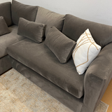 Hale Warm Gray 92-inch velvet sectional by Article, showing a spacious corner sofa with plush cushions and modern design.