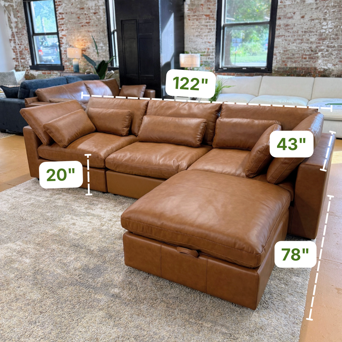 Pull Up A Couch Serenity Reserve sectional sofa with matching ottoman, 4-piece living room set, in a modern and comfortable design.