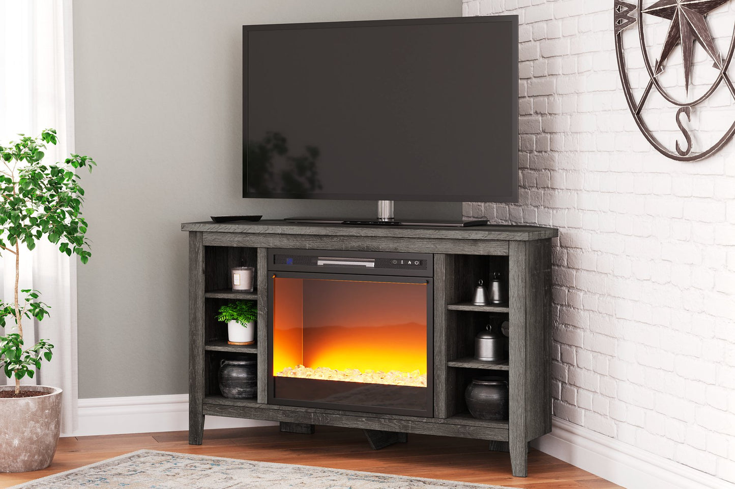 Arlenbry Corner TV Stand with Electric Fireplace - Pull Up A Couch