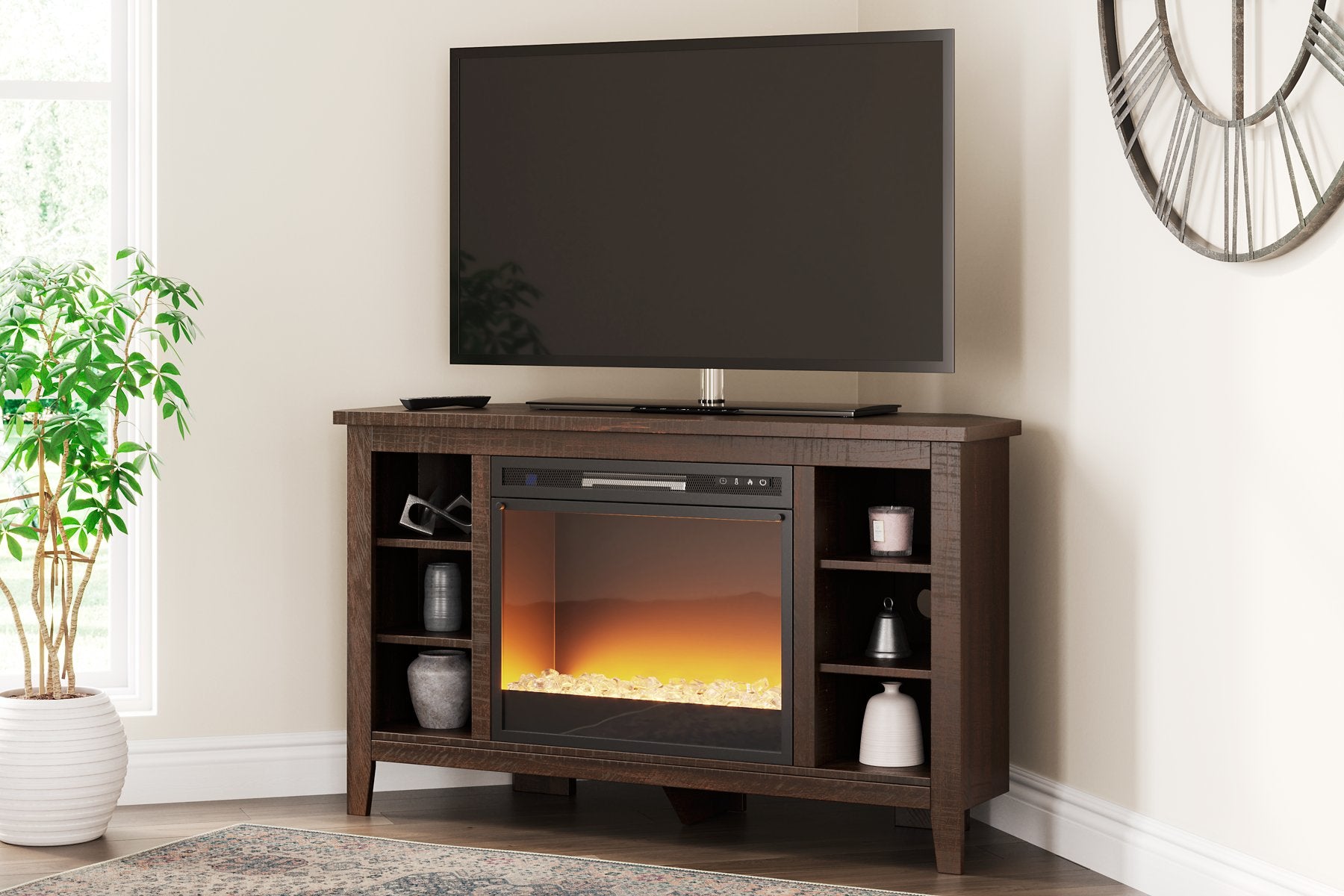 Camiburg Corner TV Stand with Electric Fireplace - Pull Up A Couch