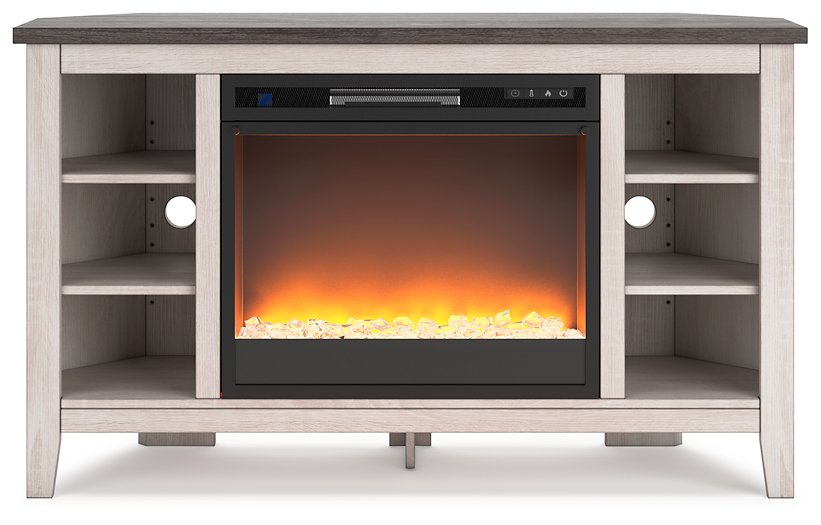 Dorrinson Corner TV Stand with Electric Fireplace - Pull Up A Couch