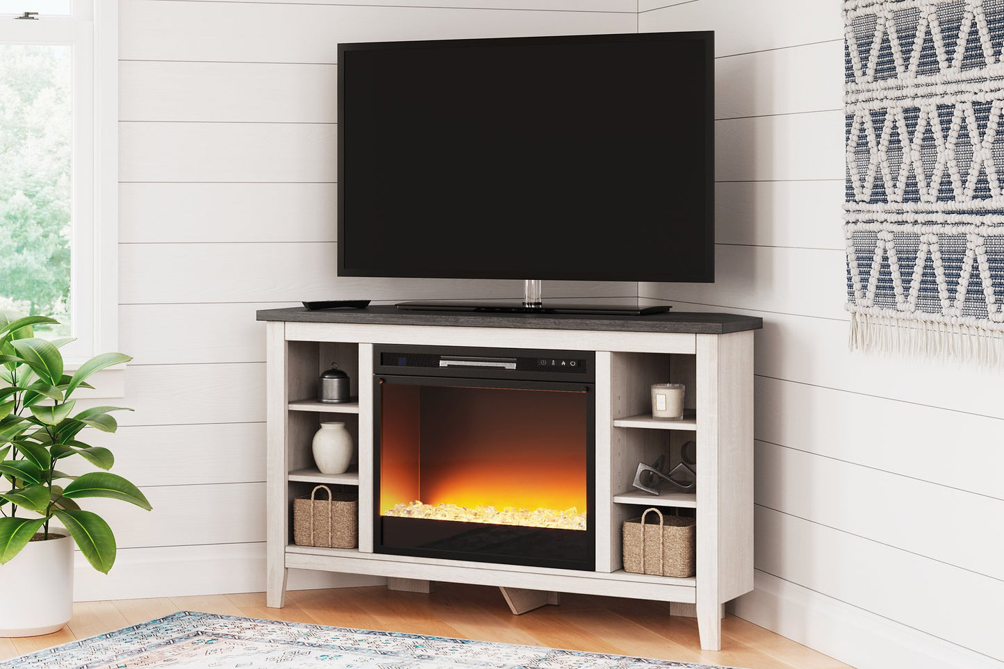 Dorrinson Corner TV Stand with Electric Fireplace - Pull Up A Couch