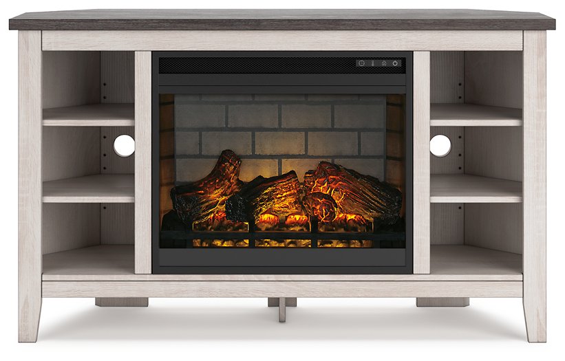 Dorrinson Corner TV Stand with Electric Fireplace - Pull Up A Couch