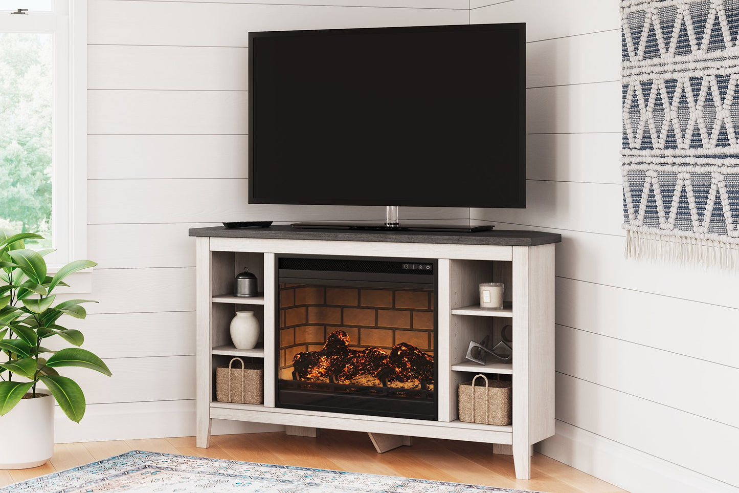 Dorrinson Corner TV Stand with Electric Fireplace - Pull Up A Couch