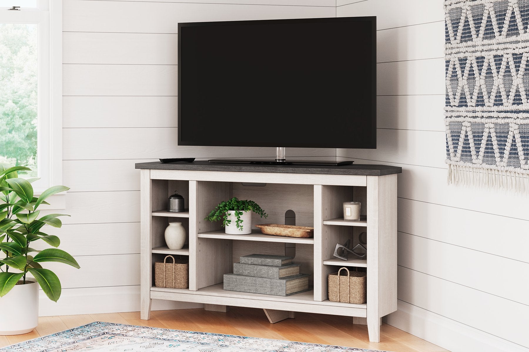 Dorrinson Corner TV Stand with Electric Fireplace - Pull Up A Couch