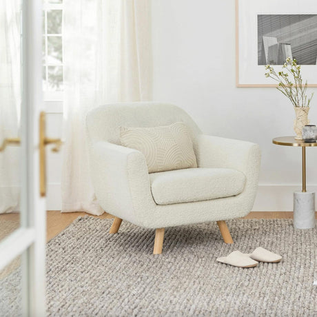 MCM-Style Bouclé Lounge Chair (Ivory) - Pull Up A Couch
