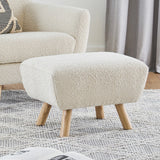Ivory Bouclé Ottoman w/ Natural Ash Legs