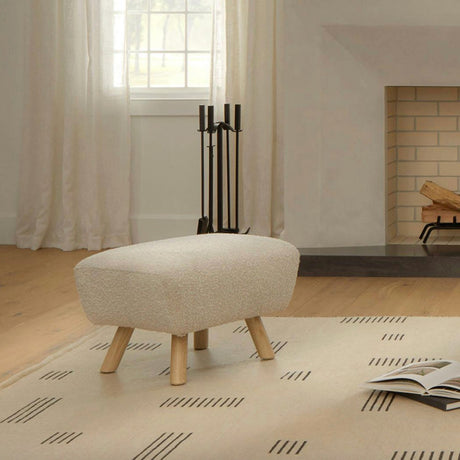 Ivory Bouclé Ottoman w/ Natural Ash Legs - Pull Up A Couch