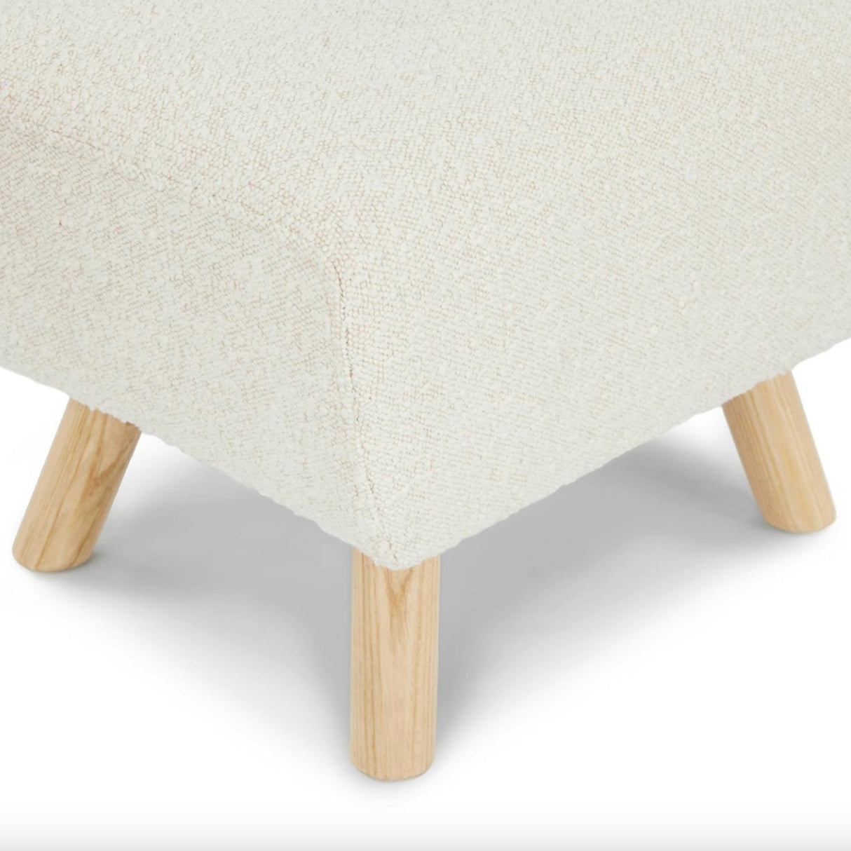 Ivory Bouclé Ottoman w/ Natural Ash Legs