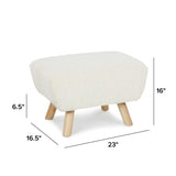 Ivory Bouclé Ottoman w/ Natural Ash Legs