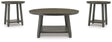 Set of three Ashley Furniture Caitbrook tables featuring wooden tops and tapered legs, ideal for living room or bedroom decor.