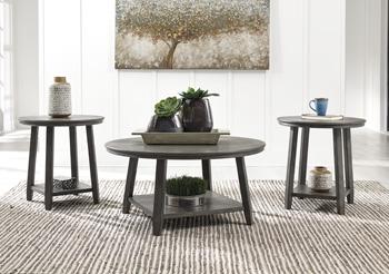 Set of three Ashley Furniture Caitbrook tables, featuring wooden tops and sturdy legs, ideal for versatile home use