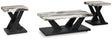 Set of three Ashley Furniture Cendill tables with wooden tops and metal legs, shown from an angled side view.