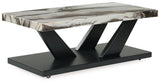 Set of three Ashley Furniture Cendill tables, angled view showing wooden tops and sturdy legs, modern accent tables for living room.